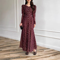 Womens Polka-Dot Fashionable Slimming Long-Sleeve Dress