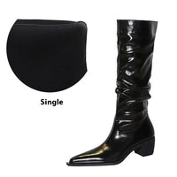 Women's Over-the-knee Boots Chunky Heel Mid Heel Pointed Wrinkled Surface