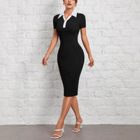 Short-sleeve Single-breasted Knitted Dress