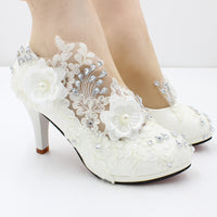 Women's White Lace High-heeled Shoes