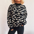 Casual Contrast Color Round Neck Vintage Jacquard Long Sleeve Warm Sweater