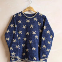 Womens Retro Star Jacquard Loose Casual Contrast-Color Sweater Top