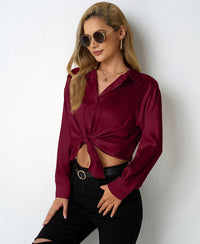 Sleek V-neck Cardigan Shirt In Satin
