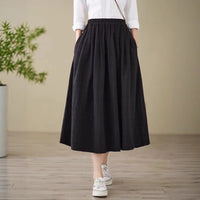 Womens Flared A-Line Artistic Retro High-Waisted Skirt