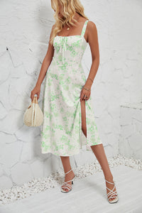 French-style Slip Dress With Side Slit And Print For Women