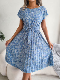 Women   Casual Short Sleeve Floral Print Flowy Pleated Skirt