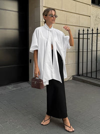 Loose-fitting Long-sleeved White Shirt With A Flowy Collar