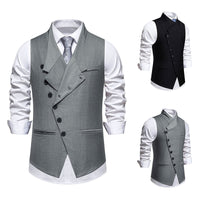 Solid Color European Size Oblique Placket Single-breasted Men's Suit Vest