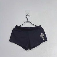 Womens Black Cross Design Comfortable Elastic-Waist Bodycon Ultra-Short Shorts