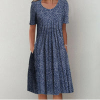 Spring And Summer Women's Elegant Large Swing Round Neck Printed Short Sleeve Dress
