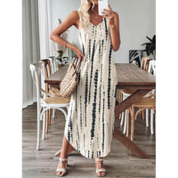 All Over Print Sleeveless V Neck Split Dress