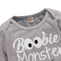 Grey Cartoon Print Long Sleeve Romper Hat Set