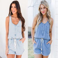 Loose Sleeveless Women's Cowboy Siamese Shorts