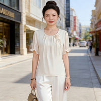 Fashionable And Elegant Women's Clothing Mom-style Summer Thin Chiffon Short-sleeve Top