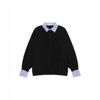 American-style Streetwear Faux Two-piece Fleece-lined Shirt-collar Hoodie