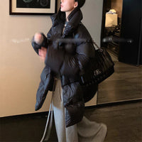 Black Mid-length Women's Thick Warm Design Down Jacket