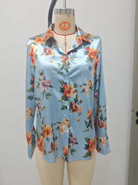 Womens Floral-Print Button-Up Long-Sleeve Shirt