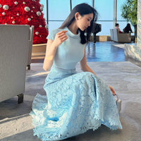 Womens Lace Slim-Fit Waist-Cinching Elegant Long Dress