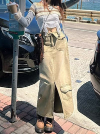 Womens Denim Skirt With Slit And Panel Design