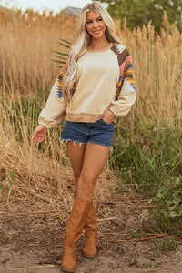 Women's Casual Style Color Matching Printed Loose Sweatshirt