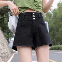 High Waist Multi-button Denim Shorts Women's A-line Wide-leg Hot Pants