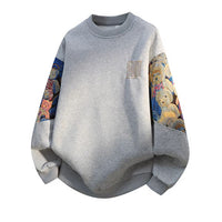 Ethnic-style Vintage Crewneck Fleece-lined Long-sleeve Top