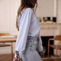 Women's Elegant Casual Striped Leopard-Print Patchwork Blouse