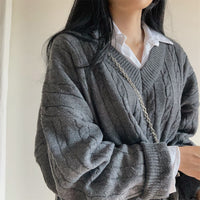 V-neck Mid-length Sweater Thick Long-sleeved Knitted Top