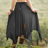 Womens Solid-Color Irregular Elastic-Waist Skirt
