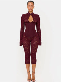 Fashionable Sexy Lace Hollow-Out Bodycon Jumpsuit Dress