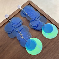 Gradient Blue Sequins Long Fringe Earrings