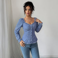 Hot Girl Style Striped Long-sleeved T-shirt Blouse Women