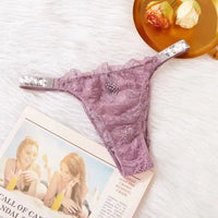 Rhinestone Lace Underwear Women's T-back