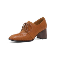 Womens British-style Square-toe High-heeled Pumps With A Deep Vamp
