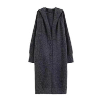 Korean Style Idle Style Hooded Long Below The Knee Knitted Cardigan For Women