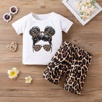 Cartoon Cute Glasses Girl Short Sleeve Two-piece Set