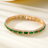 Mens And Womens Fashionable Full-diamond Green Zircon Bracelet Jewelry