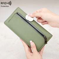 RFID Anti-Theft Wallet PU Simple Portable With Zipper And Multiple Card Slots