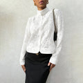 Fashionable Lace Blouse For Women Cardigan-style Top With A Stand-up Collar
