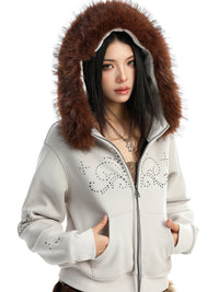 All-matching Solid Color Retro Furry Stitching Velvet Zipper Casual Coat