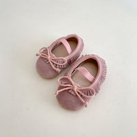 Spring Genuine Leather Baby Girl Shoes Big Bow Covered Fringe Non-slip Wear-resistant Soft Sole Shoes