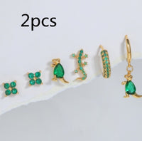 Green Fashion Micro Inlaid Zircon Ornament Six-piece Earrings