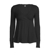 Figure-flattering V-neck Lace-panel Long Sleeves
