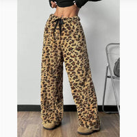 New Casual Leopard Print Lace-up Wide-leg Pants