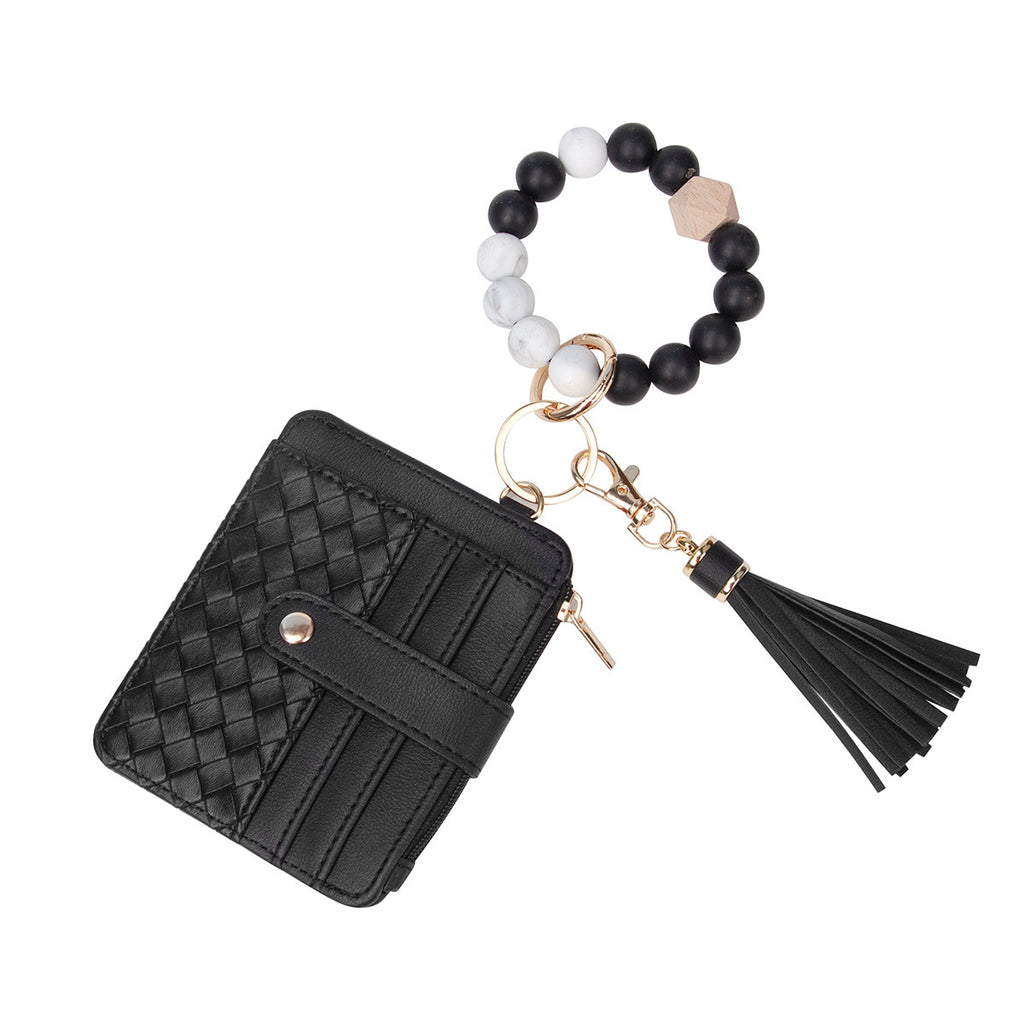 Leather PU Tassel Card Bag Silicone Bracelet Wrist Keychain Pendant