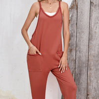 Black Side Pockets Harem Pants Sleeveless V Neck Jumpsuit