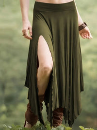 Womens Solid-Color Irregular Elastic-Waist Skirt