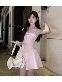 New Womens Cinched Waist Bow-Embellished Strap Dress