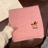 Autumn And Winter Fashionable Warm Cartoon Cute Embroidered Puppy Scarf For Women