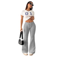 Padded Fleece Trousers High Waist Pure Color Sweatpants